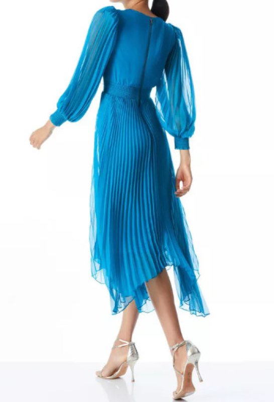 画像2: 【パリスヒルトン愛用】Alice + Olivia アリスアンドオリビア　 Sion Sunburst Pleated Dress 　Turkish Blue  08181 (2)