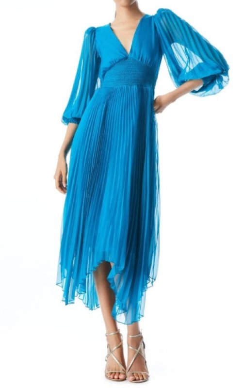 画像1: 【パリスヒルトン愛用】Alice + Olivia アリスアンドオリビア　 Sion Sunburst Pleated Dress 　Turkish Blue  08181 (1)