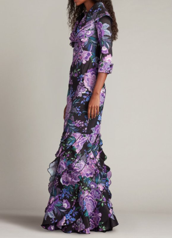 画像2: Tadashi Shoji タダシショージ  Blythe Floral Portrait Collar Gown  ブラック、パープル系 (2)