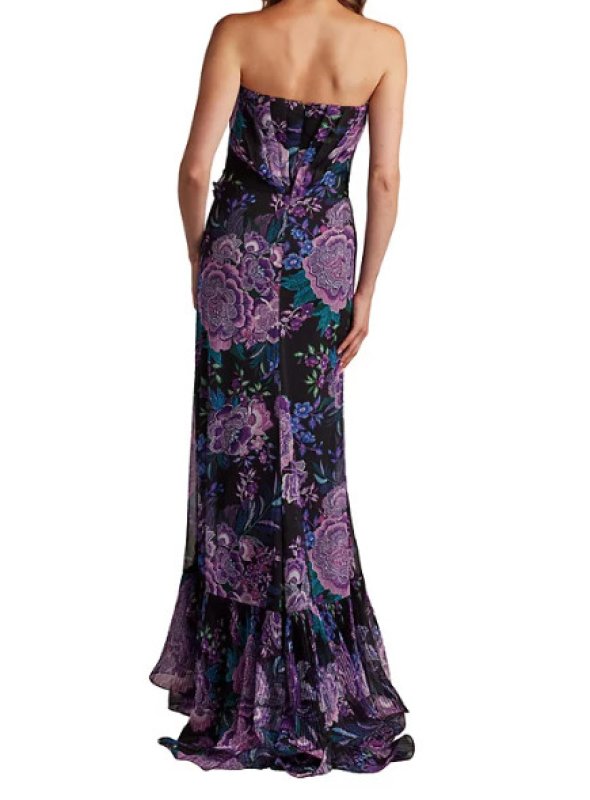 画像2: セール！Tadashi Shoji  タダシショージ  　Morwenna Oceanic Print Ruffle Gown パープル、ブラック系 (2)