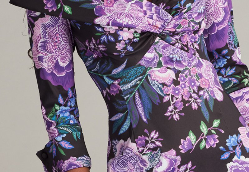 画像4: Tadashi Shoji タダシショージ  Blythe Floral Portrait Collar Gown  ブラック、パープル系 (4)