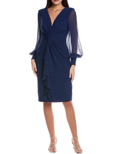 画像1: 8/30までセール！Tadashi Shoji タダシショージ  Tyra Twist-Drape Dress　ネイビー (1)