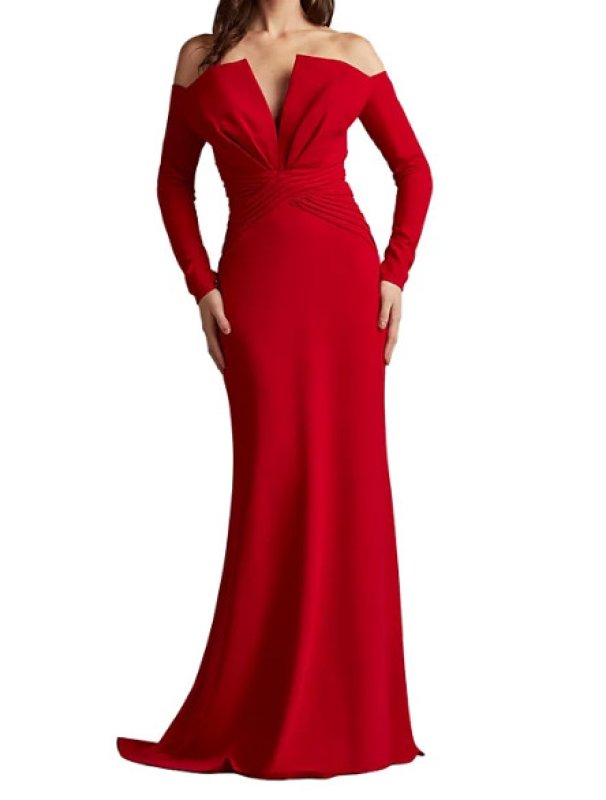 画像1: Tadashi Shoji タダシショージ  Leona V-Pleat Gown　レッド (1)