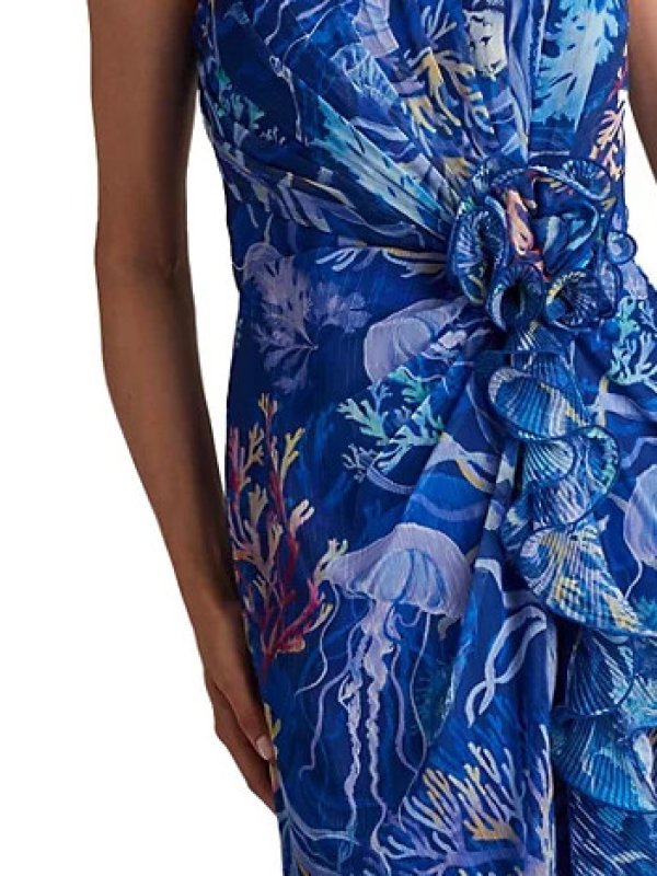 画像4: セール！Tadashi Shoji  タダシショージ  　Morwenna Oceanic Print Ruffle Gown ブルー系 (4)