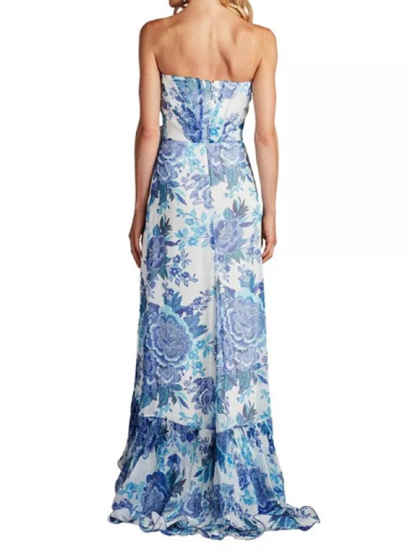 画像2: セール！Tadashi Shoji  タダシショージ  　Morwenna Oceanic Print Ruffle Gown ホワイト、ブルー系 (2)
