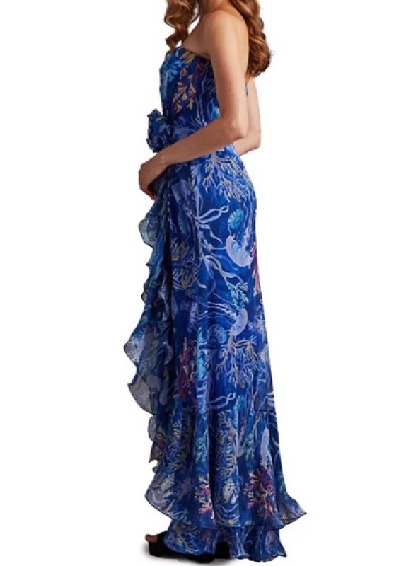 画像3: セール！Tadashi Shoji  タダシショージ  　Morwenna Oceanic Print Ruffle Gown ブルー系 (3)