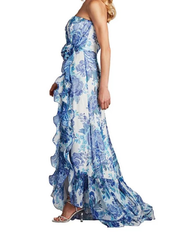 画像3: セール！Tadashi Shoji  タダシショージ  　Morwenna Oceanic Print Ruffle Gown ホワイト、ブルー系 (3)