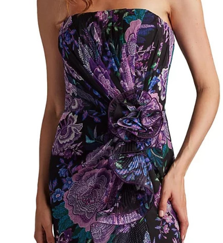 画像3: セール！Tadashi Shoji  タダシショージ  　Morwenna Oceanic Print Ruffle Gown パープル、ブラック系 (3)