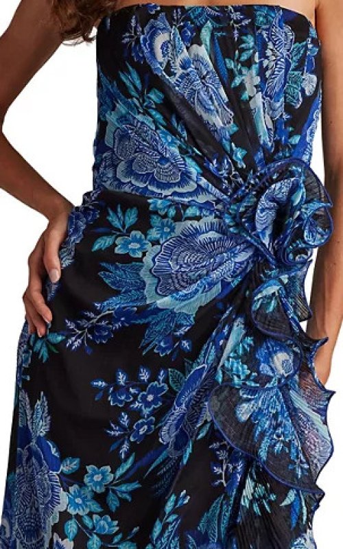 画像3: セール！Tadashi Shoji  タダシショージ  　Morwenna Oceanic Print Ruffle Gown ブラック、ブルー系 (3)