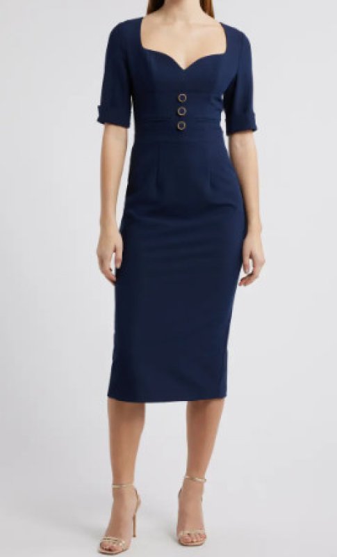 画像1: Black Halo ブラックヘイロー　Kerry Midi Sheath Dress　ネイビー系 (1)