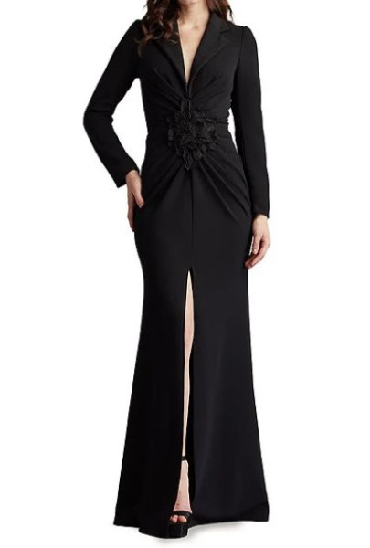 画像1:  Tadashi Shoji  タダシショージ　Ardela Center Front Ruffle Gown　ブラック (1)
