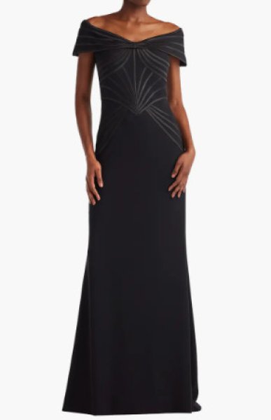画像1:  Tadashi Shoji  タダシショージ　Meridian Sundial Off-Shoulder Gown　ブラック (1)