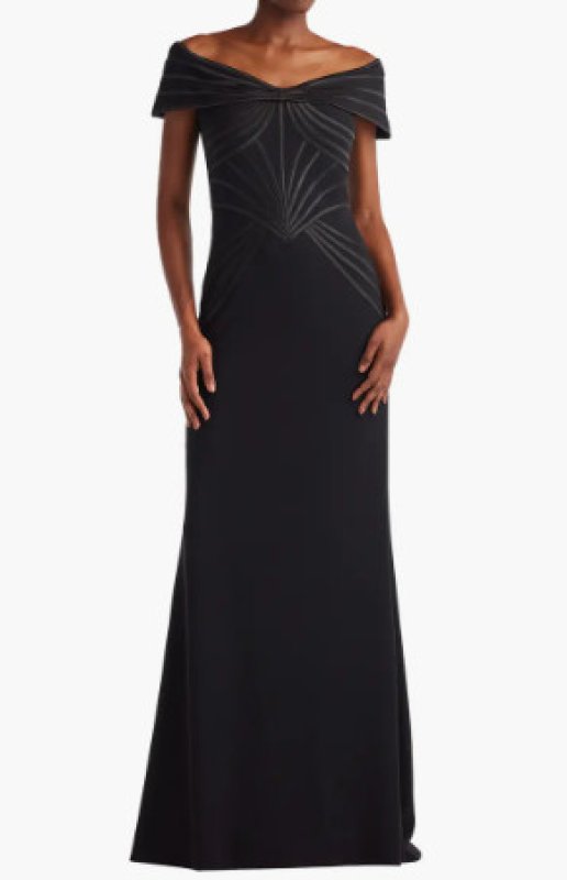 画像1:  Tadashi Shoji  タダシショージ　Meridian Sundial Off-Shoulder Gown　ブラック  13819 (1)