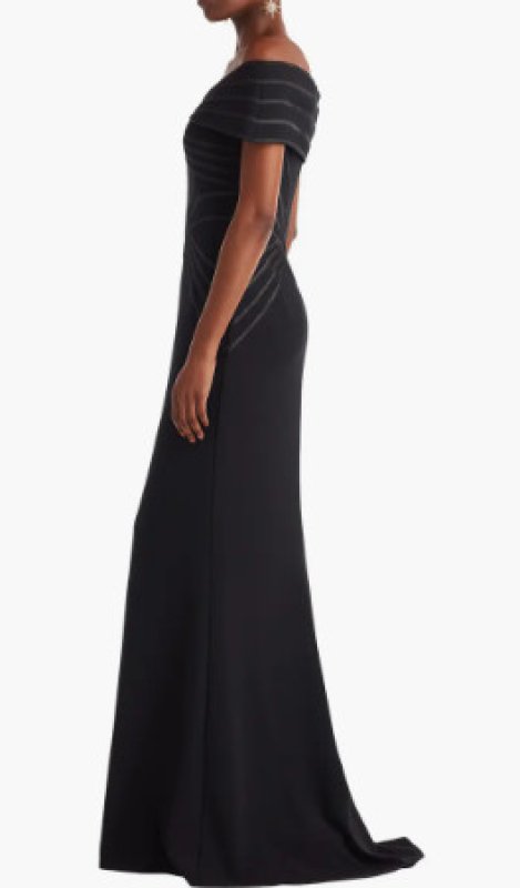 画像2:  Tadashi Shoji  タダシショージ　Meridian Sundial Off-Shoulder Gown　ブラック  13819 (2)