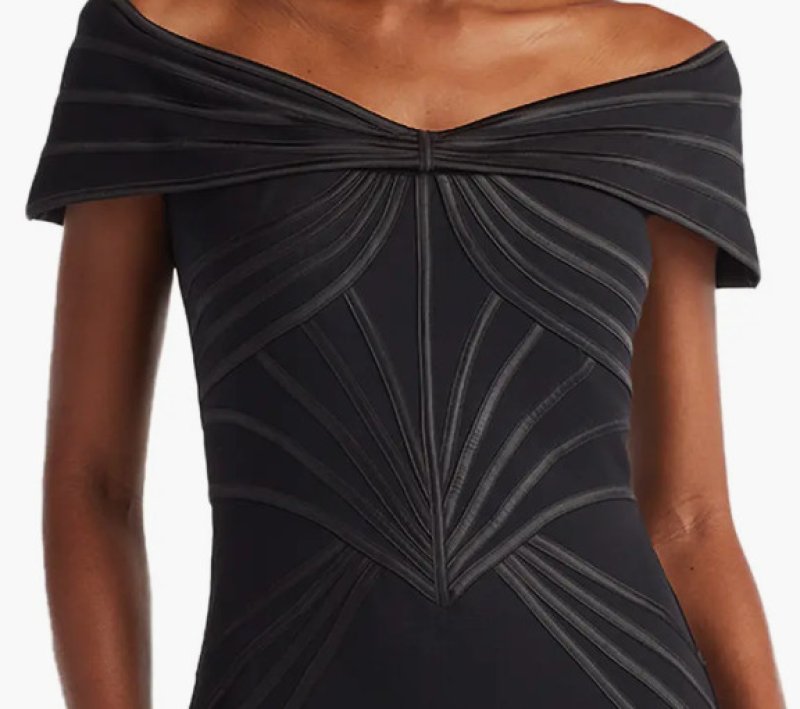 画像4:  Tadashi Shoji  タダシショージ　Meridian Sundial Off-Shoulder Gown　ブラック  13819 (4)