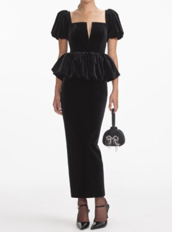 画像1: Self Portrait　セルフポートレート  Peplum velvet midi dress (1)