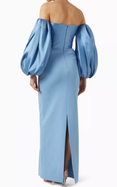 画像5: セール!【滝沢眞規子さん着用】Solace London ソレイスロンドン  Carmen off-the-shoulder satin-twill and crepe gown ブルー系  13826 (5)