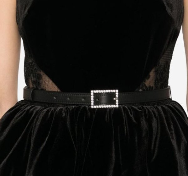 画像3: Self Portrait セルフポートレート  Belted lace-trimmed velvet midi dress (3)