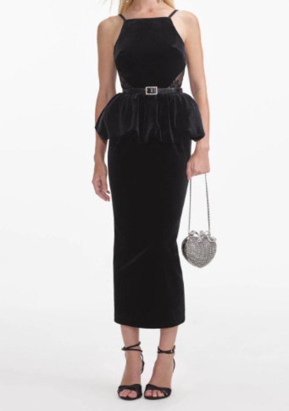 画像1: Self Portrait　セルフポートレート  Belted lace-trimmed velvet midi dress (1)