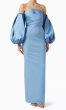 画像1: 9/20までセール！【滝沢眞規子さん着用】Solace London ソレイスロンドン  Carmen off-the-shoulder satin-twill and crepe gown ブルー系 (1)