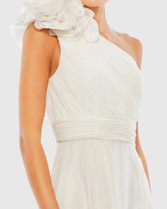 画像3: セール！Mac Duggal マックドゥガル　Rosette One Shoulder Tea Length Midi Dress　ホワイト系  13831 (3)