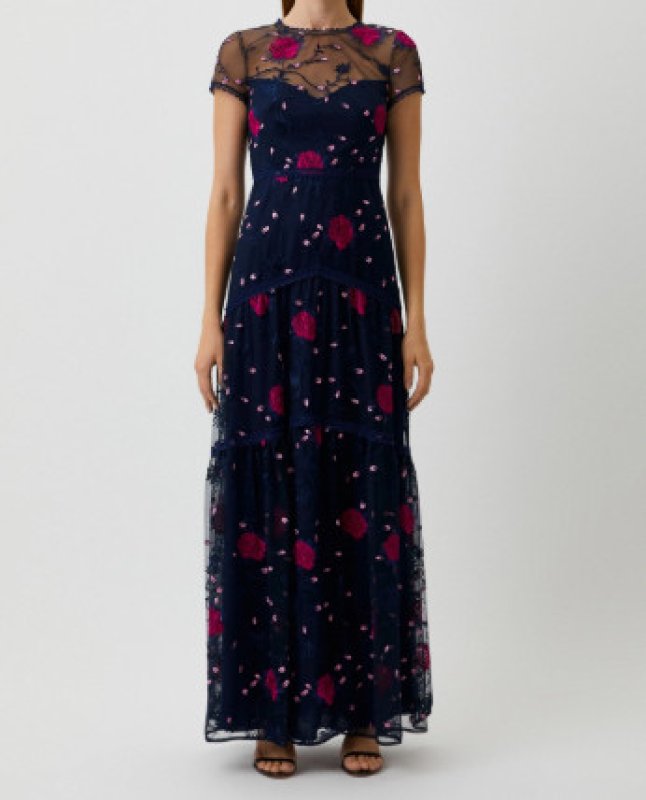 画像1: 限定セール！ML Monique Lhuillier モニークルイリエ   花柄刺繍チュールドレス (1)