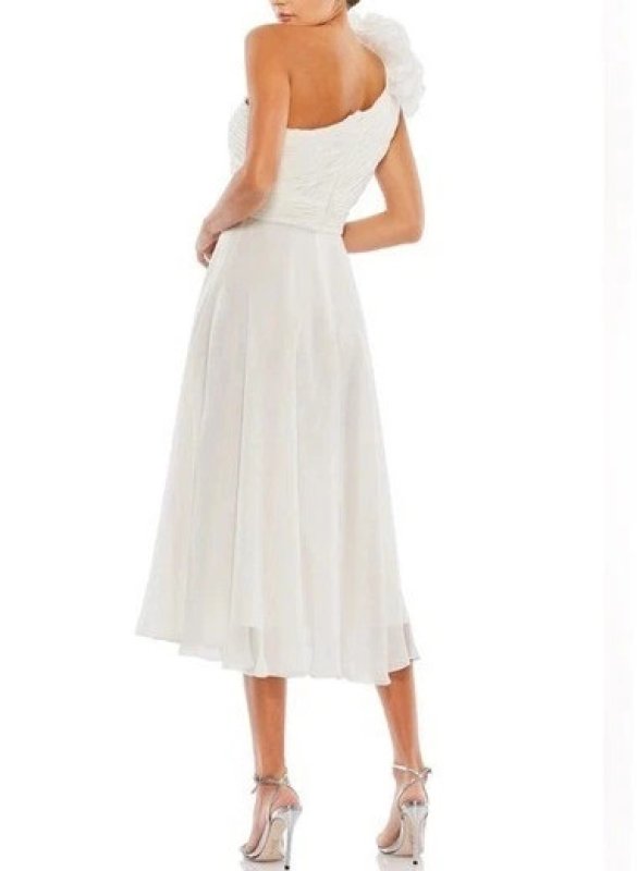 画像2: セール！Mac Duggal マックドゥガル　Rosette One Shoulder Tea Length Midi Dress　ホワイト系  13831 (2)