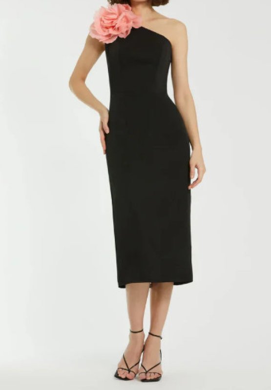 画像1: セール！Mac Duggal マックドゥガル　Crepe One Shoulder Midi Dress ブラック (1)