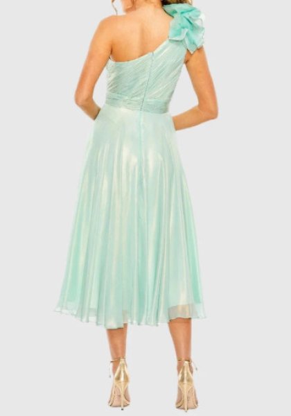 画像3: セール！Mac Duggal マックドゥガル　Rosette One Shoulder Tea Length Midi Dress　グリーン系  13829 (3)