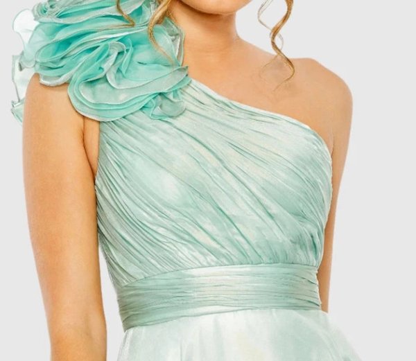 画像2: セール！Mac Duggal マックドゥガル　Rosette One Shoulder Tea Length Midi Dress　グリーン系  13829 (2)