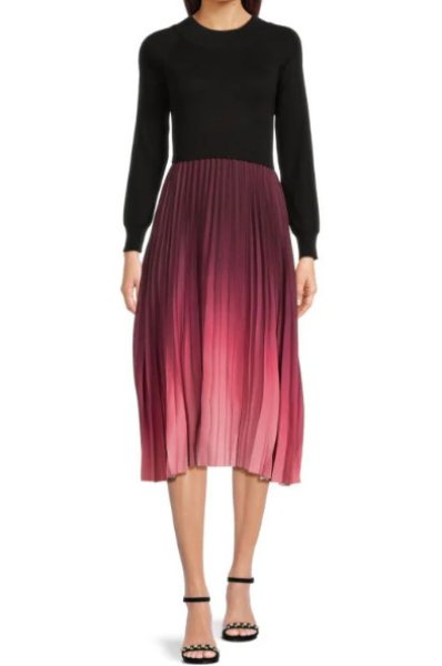 画像1: セール！Nanette Nanette Lepore ナネットレポー   Ombre ロングスリーブプリーツミディドレス　パープル系 (1)