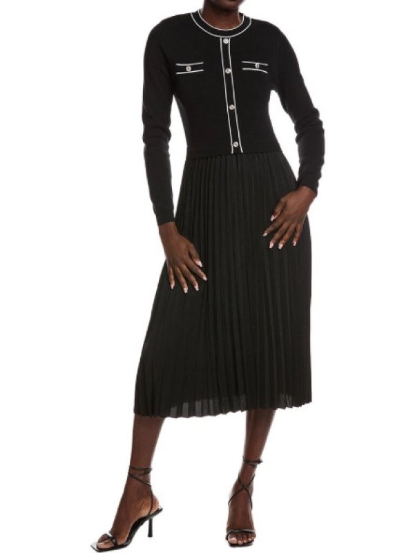 画像1: セール！Nanette Nanette Lepore ナネットレポー   ロングスリーブプリーツミディドレス　ブラック (1)