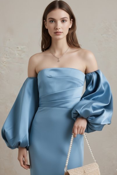 画像3: セール!【滝沢眞規子さん着用】Solace London ソレイスロンドン  Carmen off-the-shoulder satin-twill and crepe gown ブルー系  13826 (3)