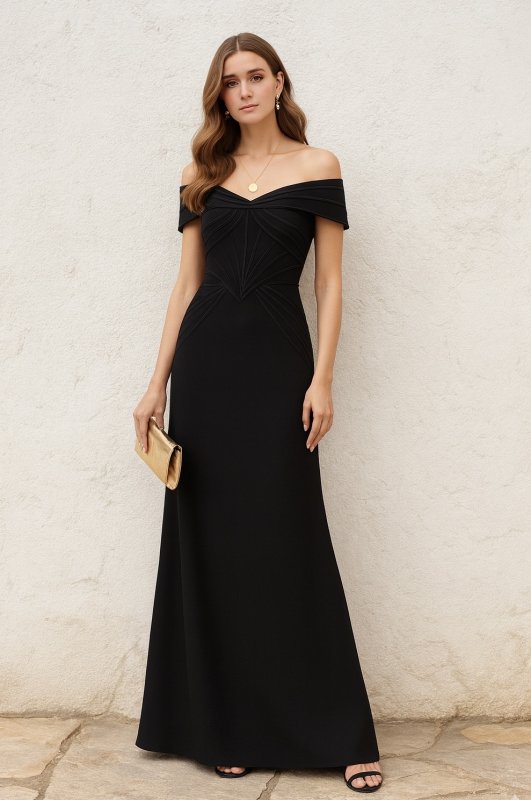画像5:  Tadashi Shoji  タダシショージ　Meridian Sundial Off-Shoulder Gown　ブラック  13819 (5)