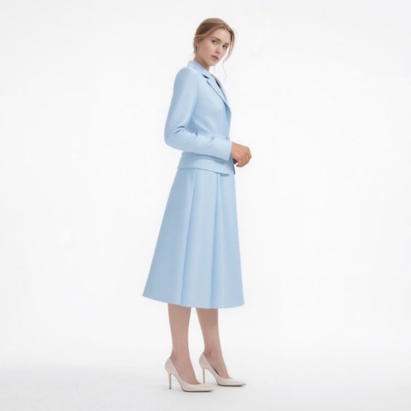 画像9: 即発！Self Portrait　セルフポートレート Tailored taffeta midi dress　ブルー  11081 (9)