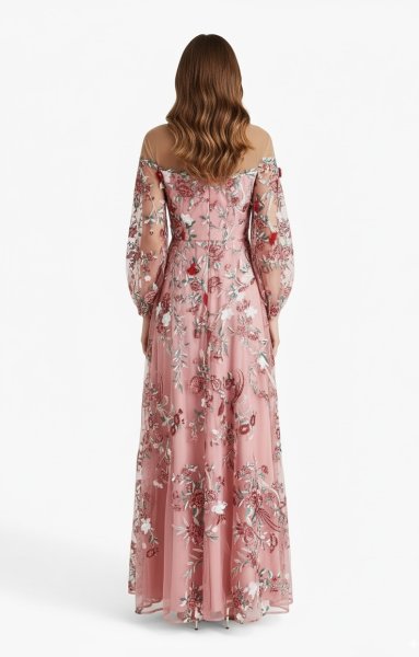 画像2: 1点のみ即発!Marchesa Notte マルケッサノッテ 花柄刺繍チュールロングドレス  05044 (2)