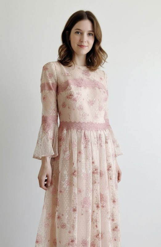 画像3: 即日発送！ Marchesa Notte マルケッサノッテ　花柄刺繍レースロングドレス　ピンク系  52301 (3)