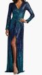 画像1: Tadashi Shoji タダシショージ    Ansel  スパンコールロングドレス　ブルー系 (1)