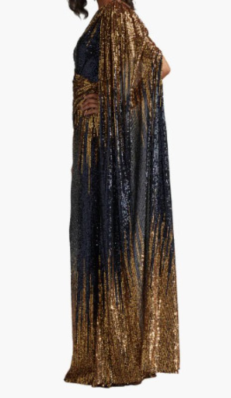 画像3: Tadashi Shoji タダシショージ   Marseille スパンコールケープスリーブドレス ネイビー、ゴールド系 (3)