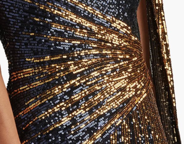 画像4: Tadashi Shoji タダシショージ   Marseille スパンコールケープスリーブドレス ネイビー、ゴールド系 (4)