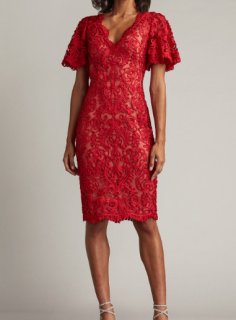 TADASHI SHOJI タダシショージ　ワンピース　アドリアナパペル　ドレス TADASHI SHOJI タダシショージ YOKEレースレッドドレス | 結婚式