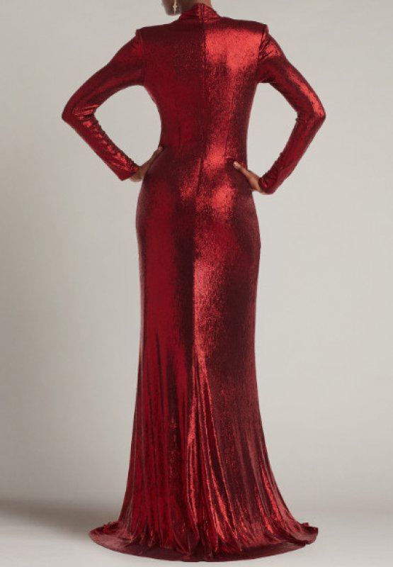 画像2: Tadashi Shoji タダシショージ  　Ferrum Metallic Twist Drape Gown　レッド系 (2)