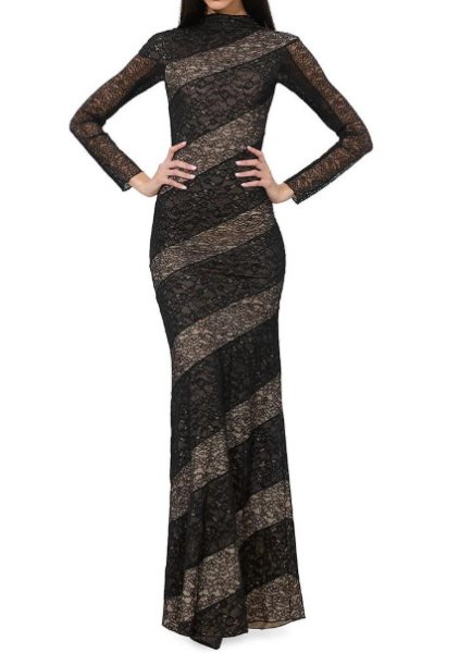 画像1: 【ドラマ使用】Alice + Olivia アリスアンドオリビア   Delora Lace Mock-Turtleneck Maxi Dress (1)