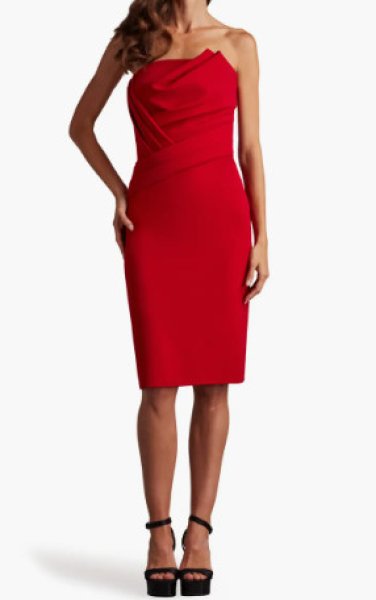 画像1: Tadashi Shoji タダシショージ   Pique ストラップレスドレス　レッド   (1)