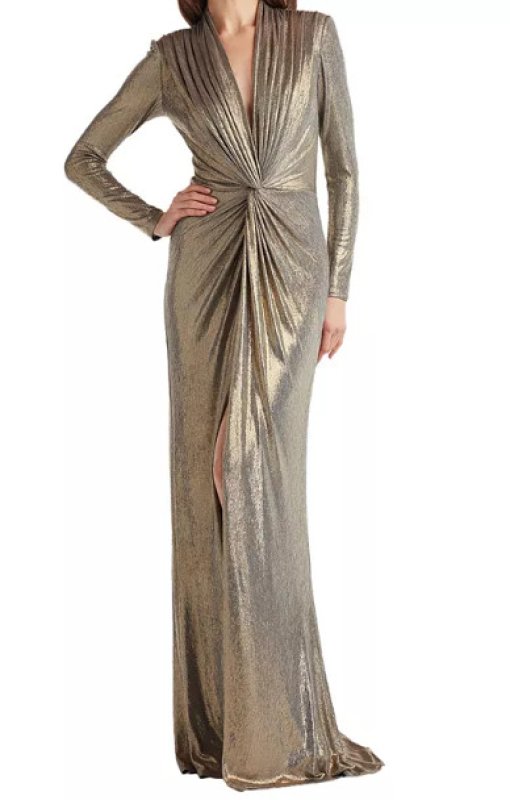 画像1: Tadashi Shoji タダシショージ  　Ferrum Metallic Twist Drape Gown　シルバー、ゴールド系 (1)