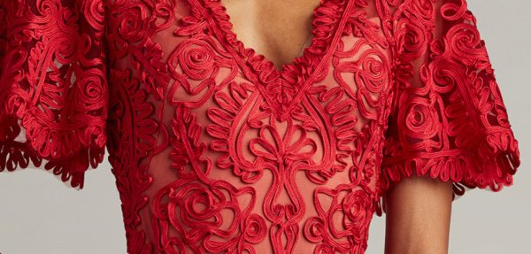 画像3: Tadashi Shoji  タダシショージ  Arnett Embroidered Flutter Sleeve Dress レッド (3)