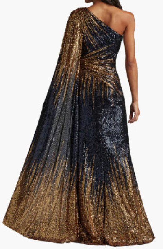 画像2: Tadashi Shoji タダシショージ   Marseille スパンコールケープスリーブドレス ネイビー、ゴールド系 (2)