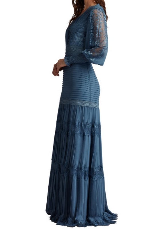 画像2: セール！Tadashi Shoji タダシショージ  NYSSA  Pin-Tuck Long Sleeve Gown　ブルー系 (2)