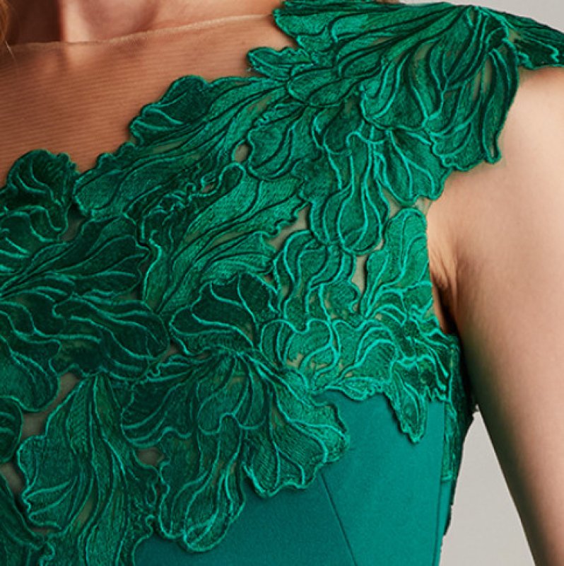 画像3: セール！Tadashi Shoji タダシショージ   Reya One-Shoulder Embroidered Illusion Dress　グリーン (3)