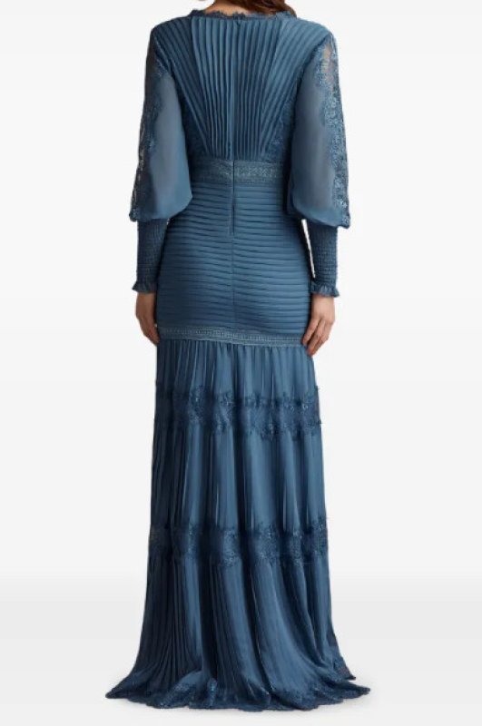 画像3: セール！Tadashi Shoji タダシショージ  NYSSA  Pin-Tuck Long Sleeve Gown　ブルー系 (3)